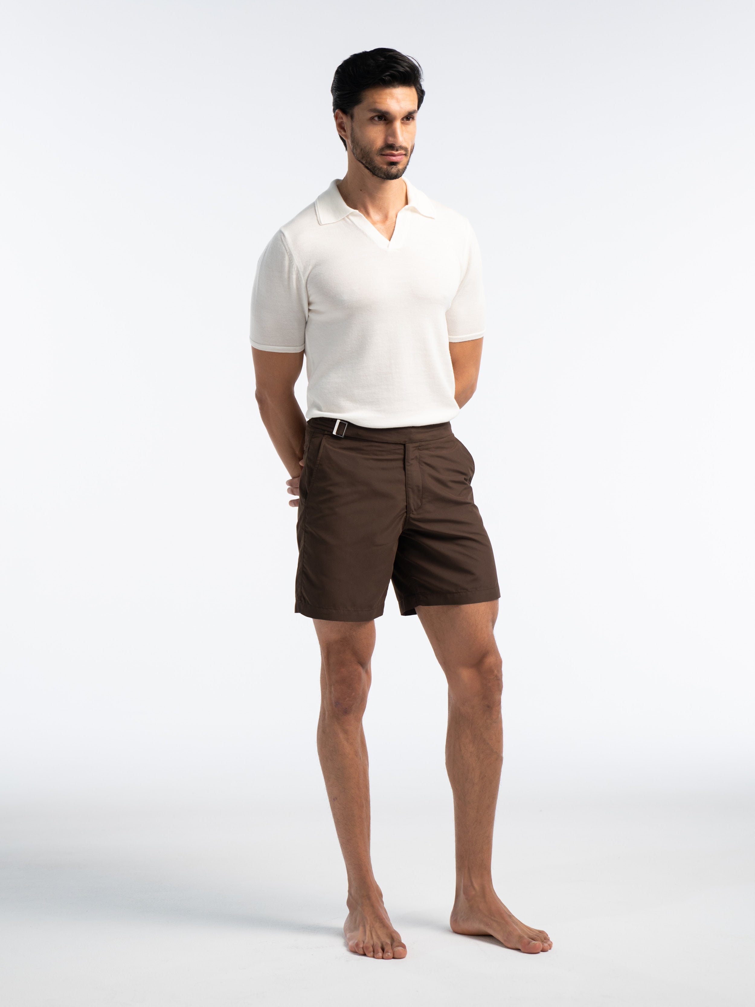 Extra Fine Merino Wool Polo With Embroidery Detail in Off White