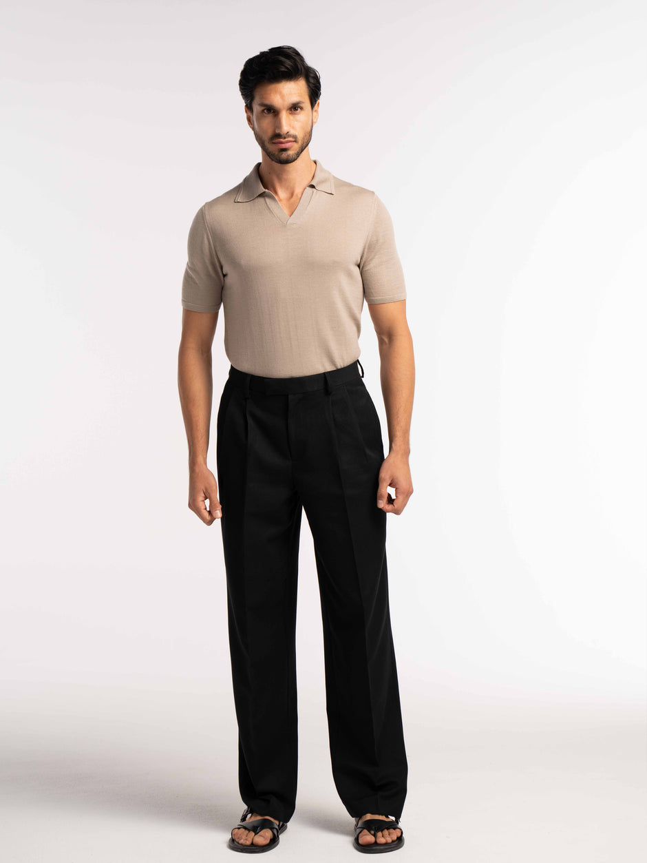 Extra Fine Merino Wool Polo in Taupe