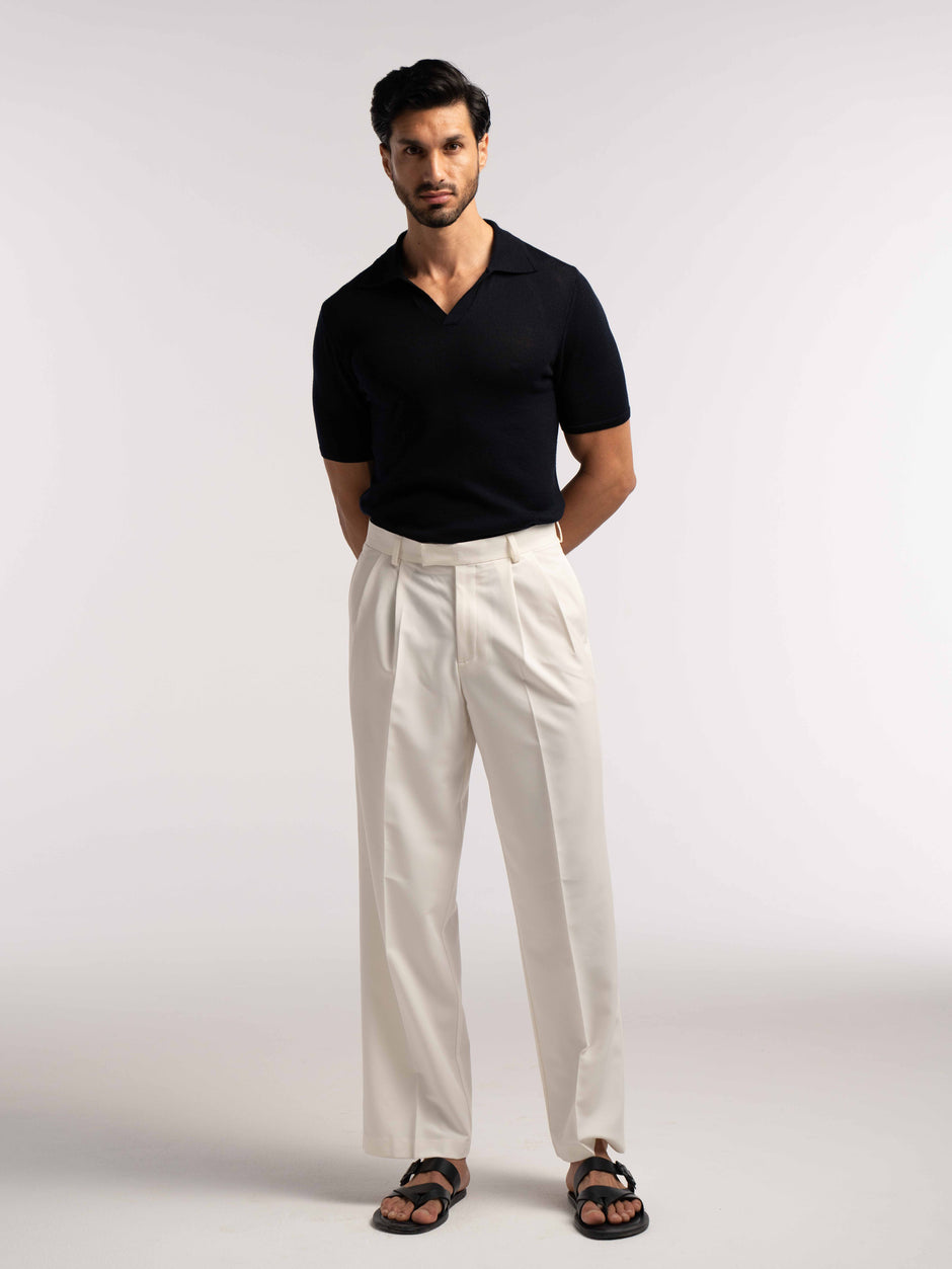 Extra Fine Merino Wool Polo in Navy