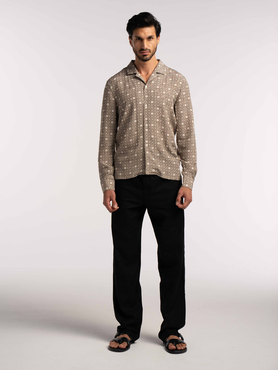 Verona Jacquard Viscose Shirt in Brown - Lewis James 