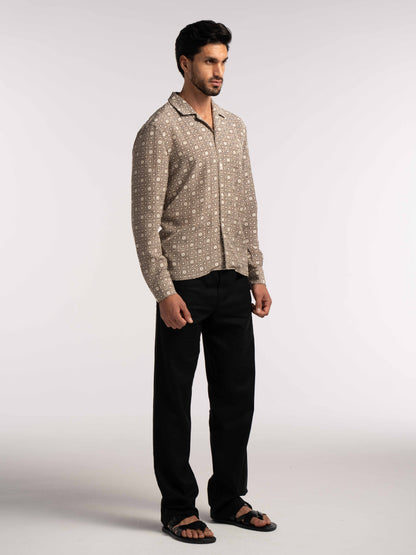 Verona Jacquard Viscose Shirt in Brown - Lewis James 