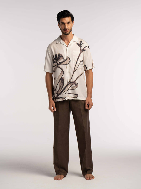 Poppy Floral Printed Tencel Shirt in Brown - Lewis James 
