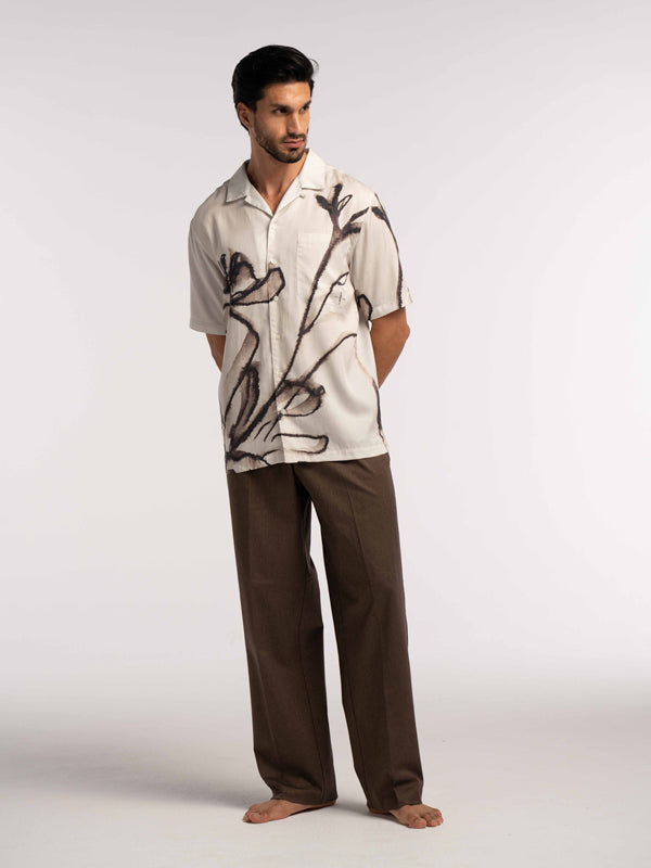 Poppy Floral Printed Tencel Shirt in Brown - Lewis James 