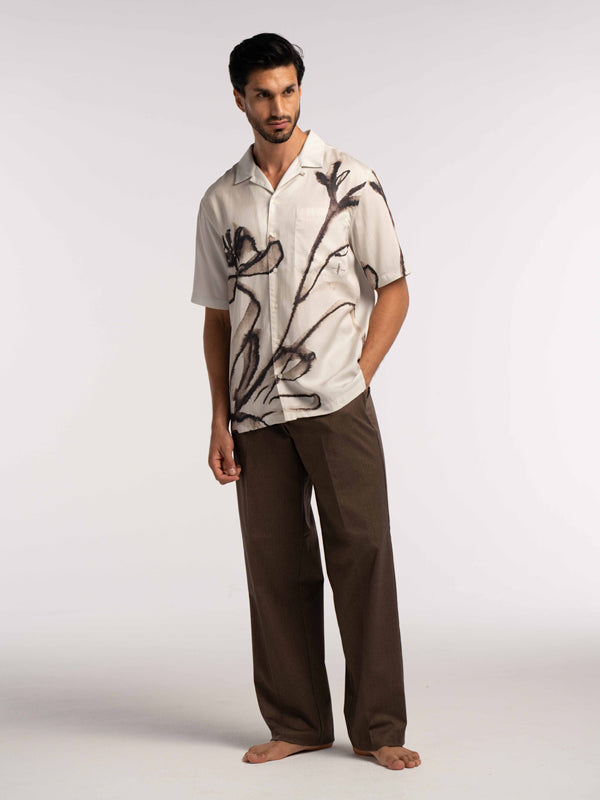 Poppy Floral Printed Tencel Shirt in Brown - Lewis James 