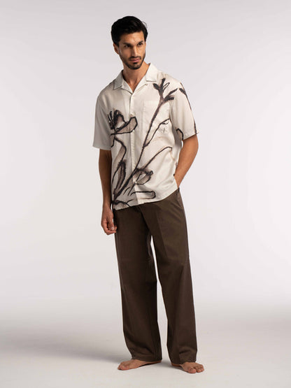 Poppy Floral Printed Tencel Shirt in Brown - Lewis James 