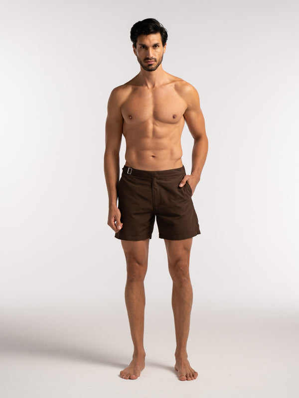 Brown Smart Longline Length Swimshort - Lewis James 