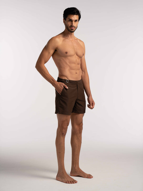 Brown Smart Longline Length Swimshort
