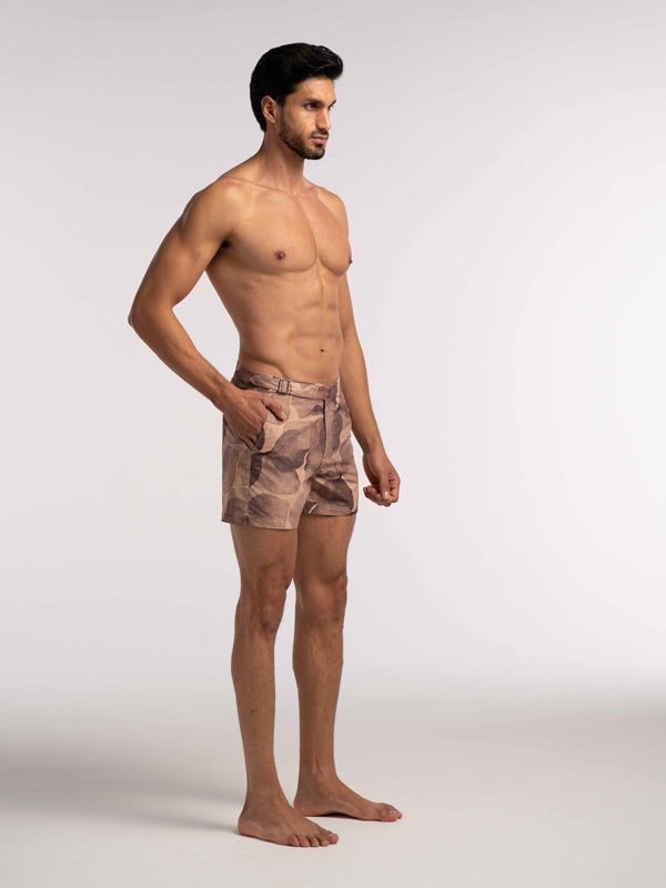 Brown Floral Print Smart Original Swim Shorts