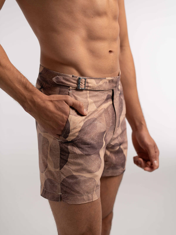 Brown Floral Print Smart Original Swim Shorts