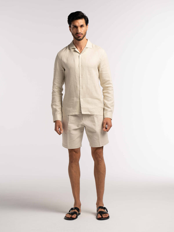 Arista Linen Shirt in Monte Stone - Lewis James 