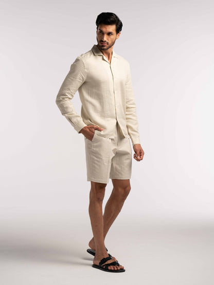 Arista Linen Shirt in Monte Stone - Lewis James 