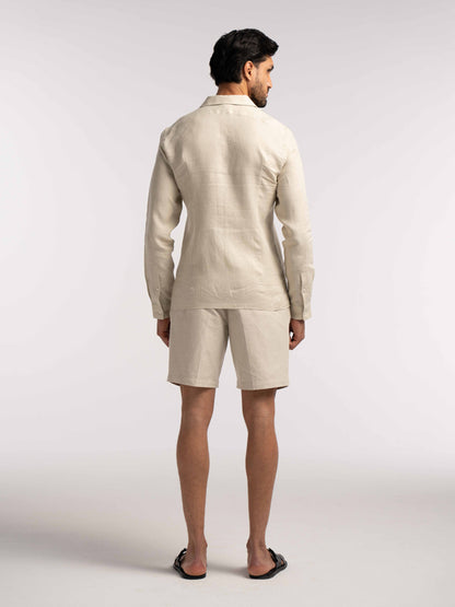 Arista Linen Shirt in Monte Stone - Lewis James 
