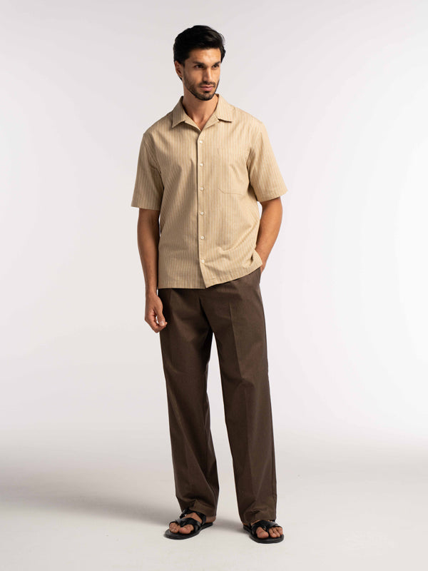 Villa Pinstripe Embroidered Shirt in Brown
