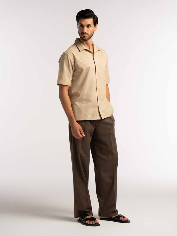 Villa Pinstripe Embroidered Shirt in Brown