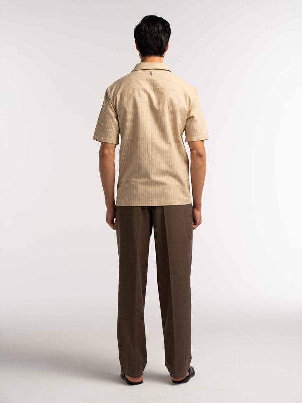 Villa Pinstripe Embroidered Shirt in Brown