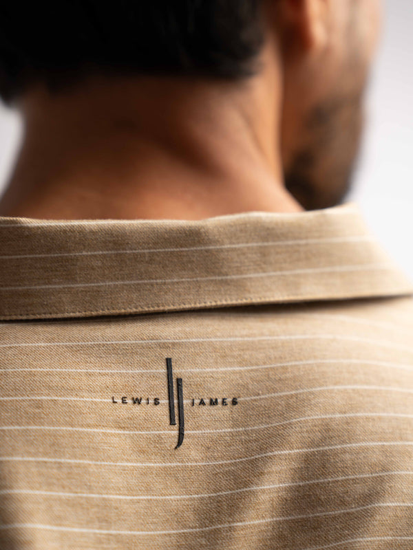Villa Pinstripe Embroidered Shirt in Brown