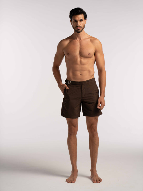 Brown Smart Half Elasticated Swimshorts - Lewis James 