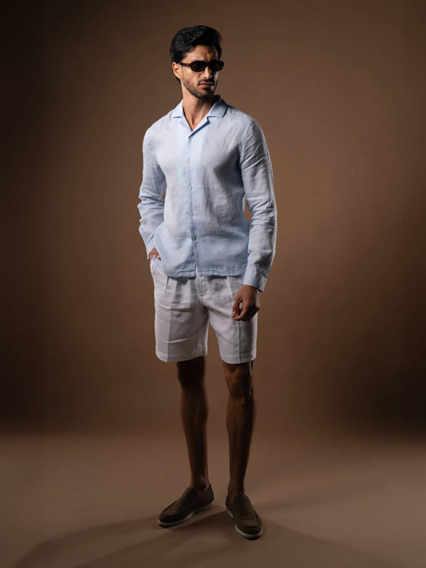 Arista Linen Shirt in Celeste Blue  - Lewis James 