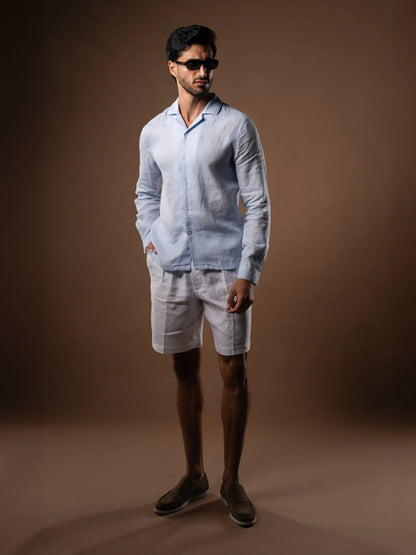 Arista Linen Shirt in Celeste Blue  - Lewis James 