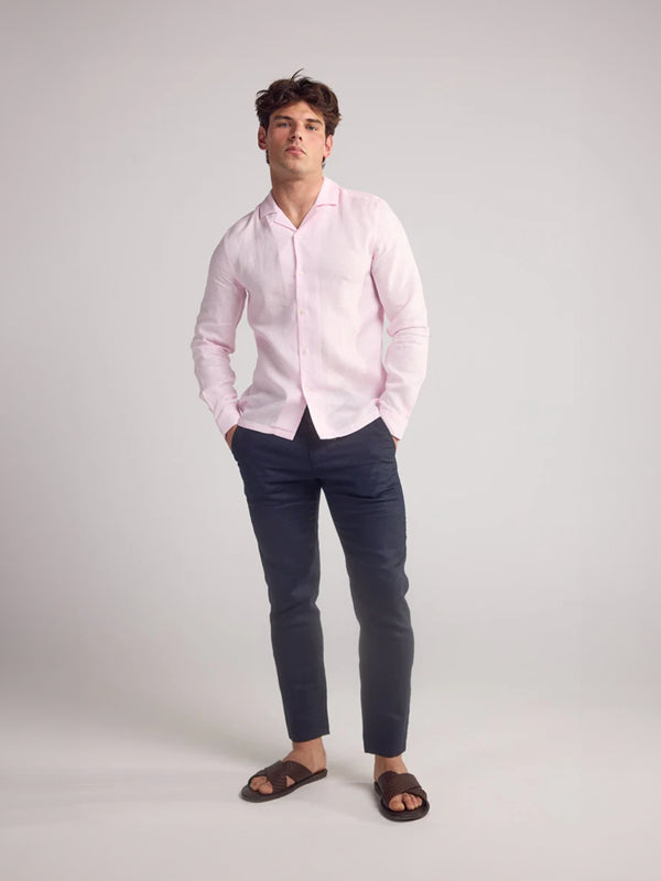 Arista Linen Shirt in Light Pink - Lewis James 