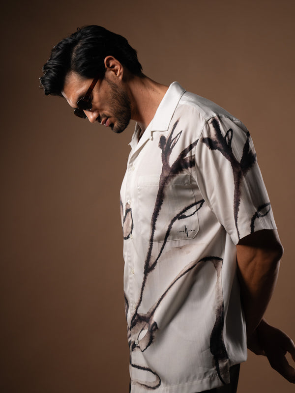 Poppy Floral Printed Tencel Shirt in Brown - Lewis James 