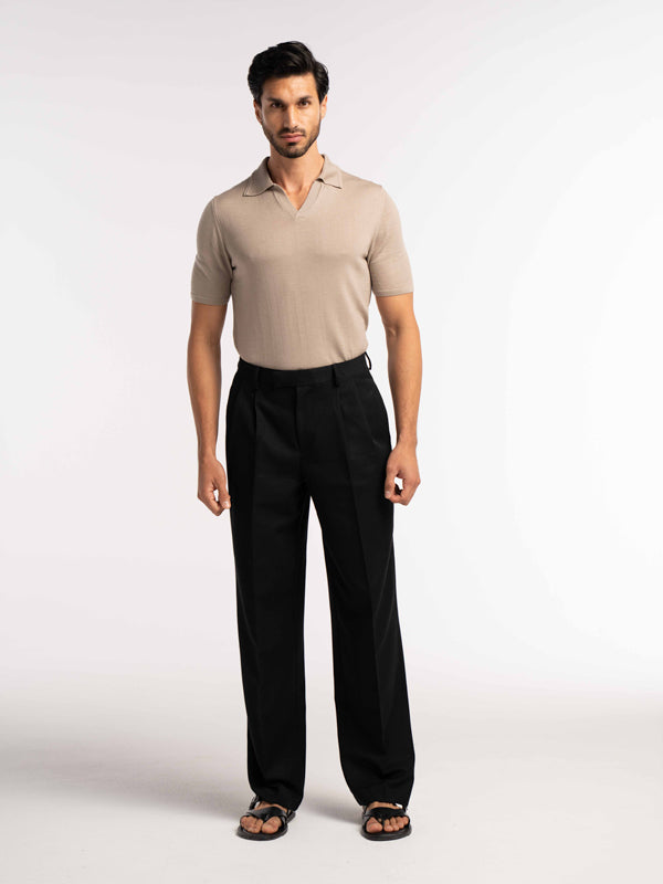 Extra Fine Merino Wool Polo in Taupe - Lewis James 