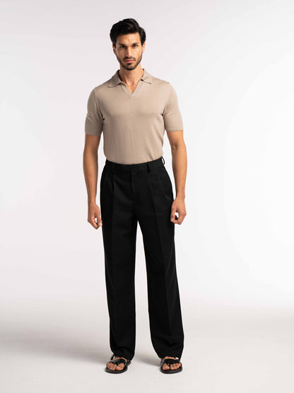 Extra Fine Merino Wool Polo in Taupe - Lewis James 