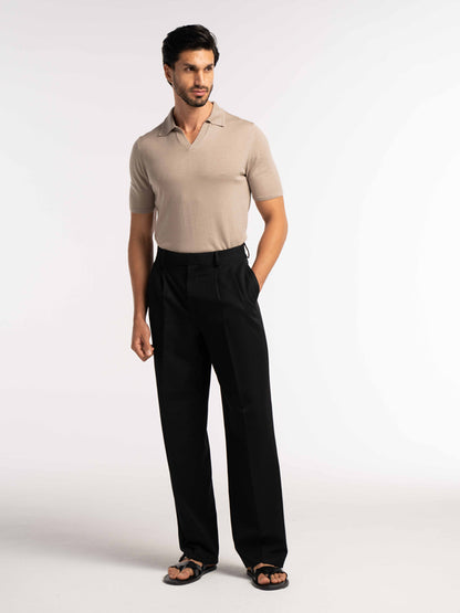 Extra Fine Merino Wool Polo in Taupe - Lewis James 