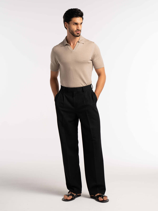 Extra Fine Merino Wool Polo in Taupe - Lewis James 