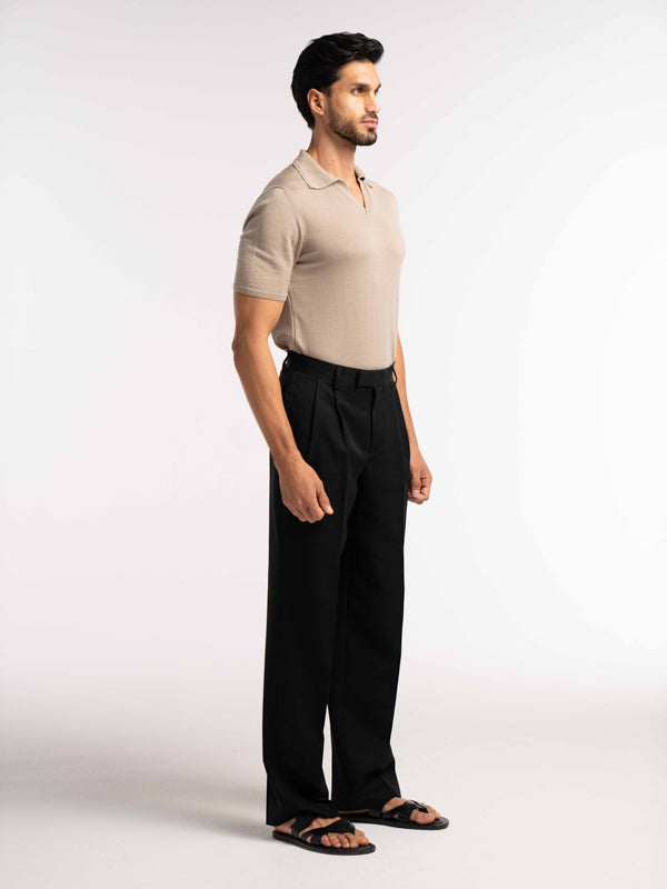 Extra Fine Merino Wool Polo in Taupe - Lewis James 