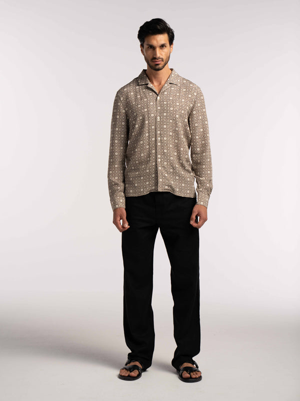 Verona Jacquard Viscose Shirt in Brown - Lewis James 