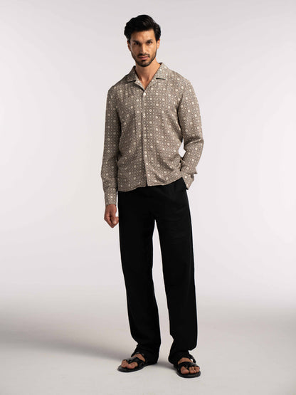 Verona Jacquard Viscose Shirt in Brown - Lewis James 
