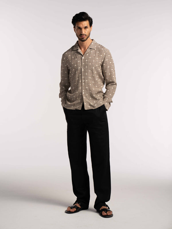 Verona Jacquard Viscose Shirt in Brown - Lewis James 