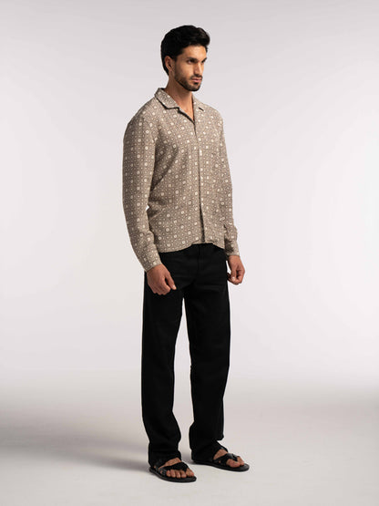 Verona Jacquard Viscose Shirt in Brown - Lewis James 