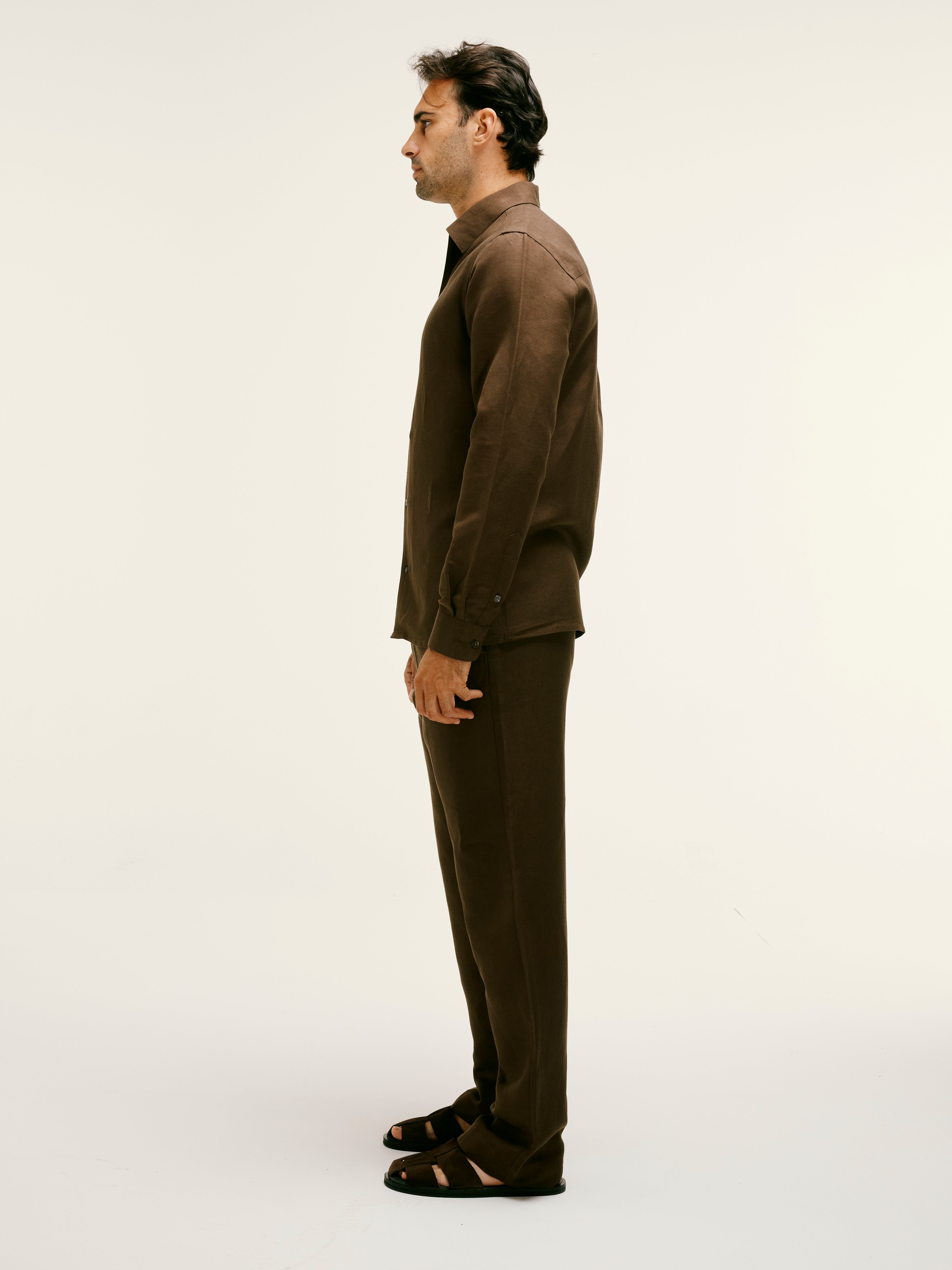 Chocolate Brown Linen-Viscose Trousers