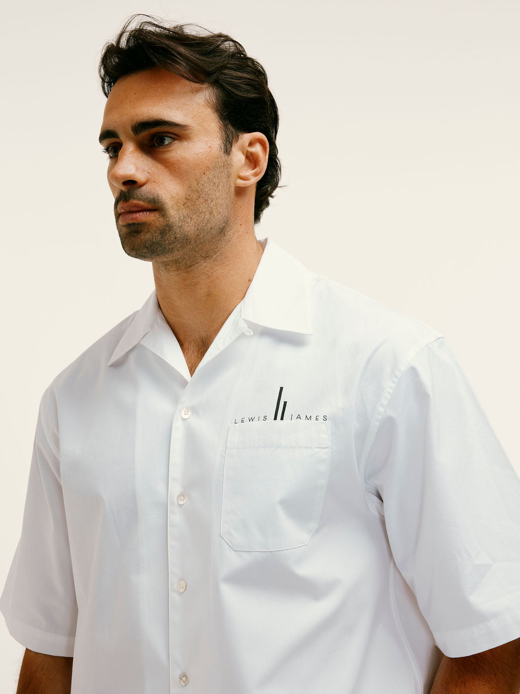 Oversized Bowling Shirt with Chest Logo in White
