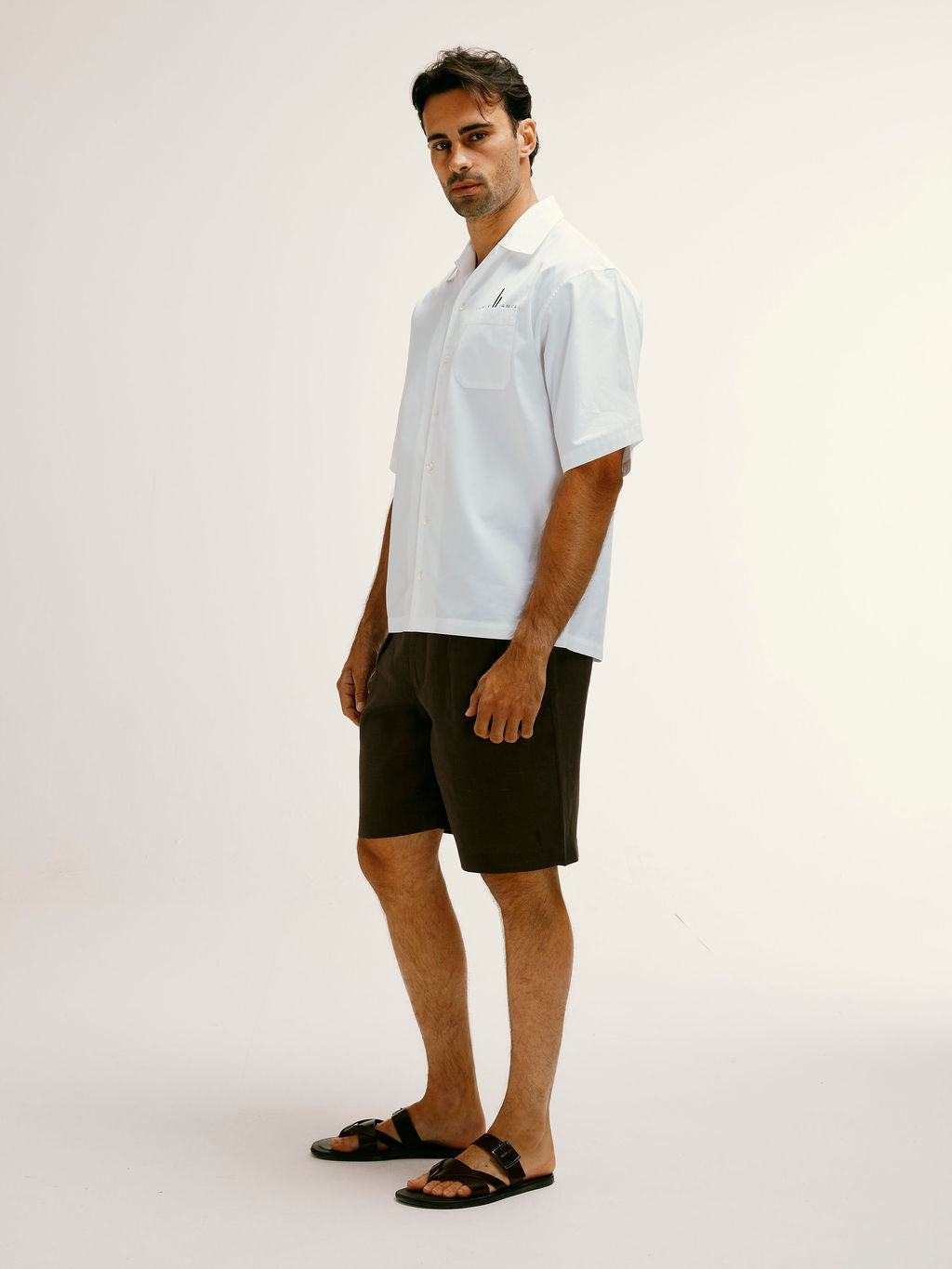 Oversized Bowling Shirt with Chest Logo in White