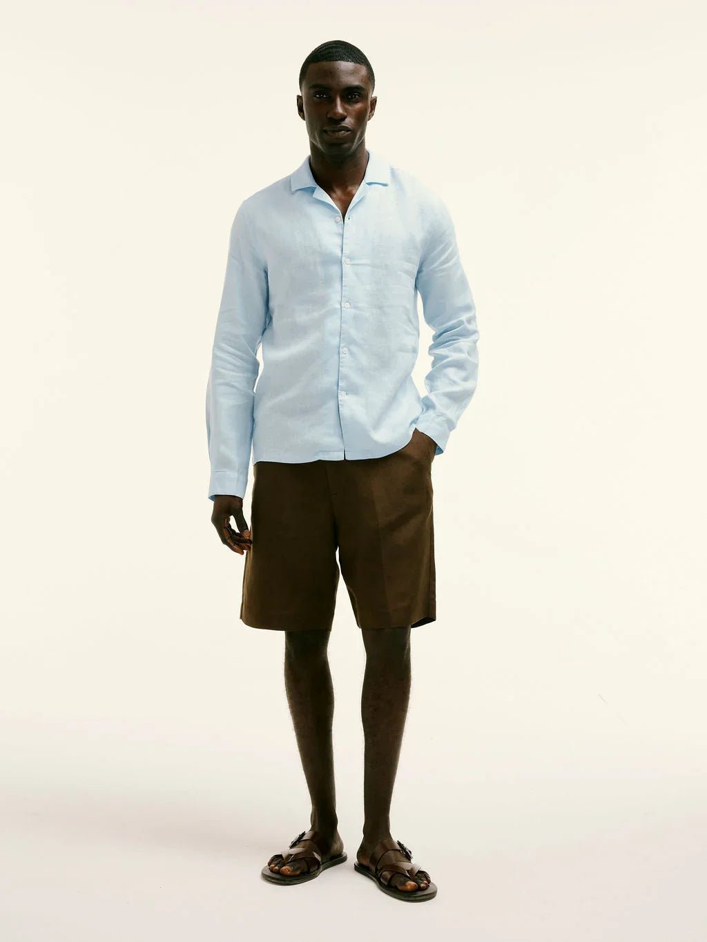 Arista Linen Cuban - Collar Shirt Celeste Blue - Lewis James