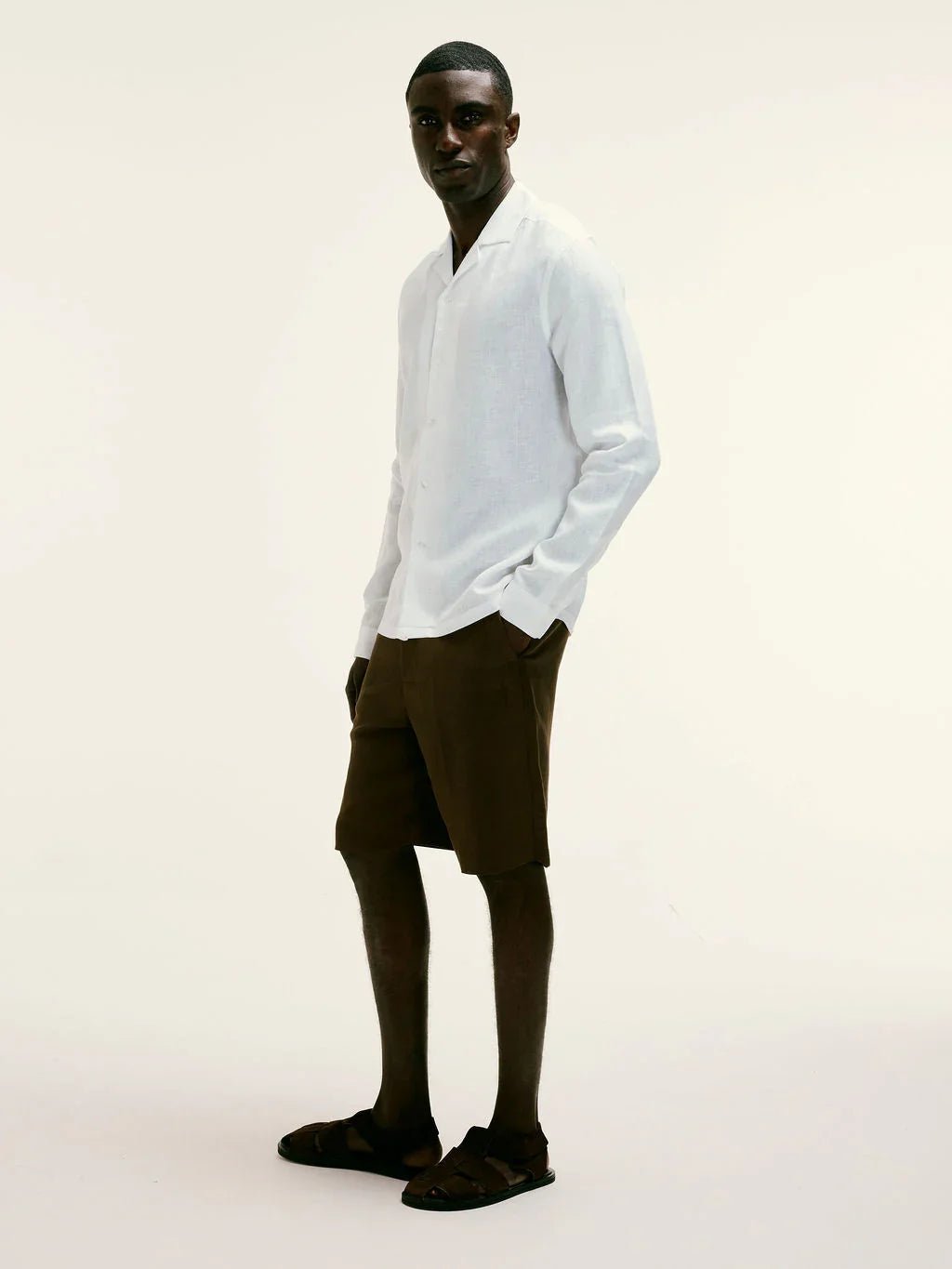 Arista Linen Cuban - Collar Shirt in Glacier White - Lewis James