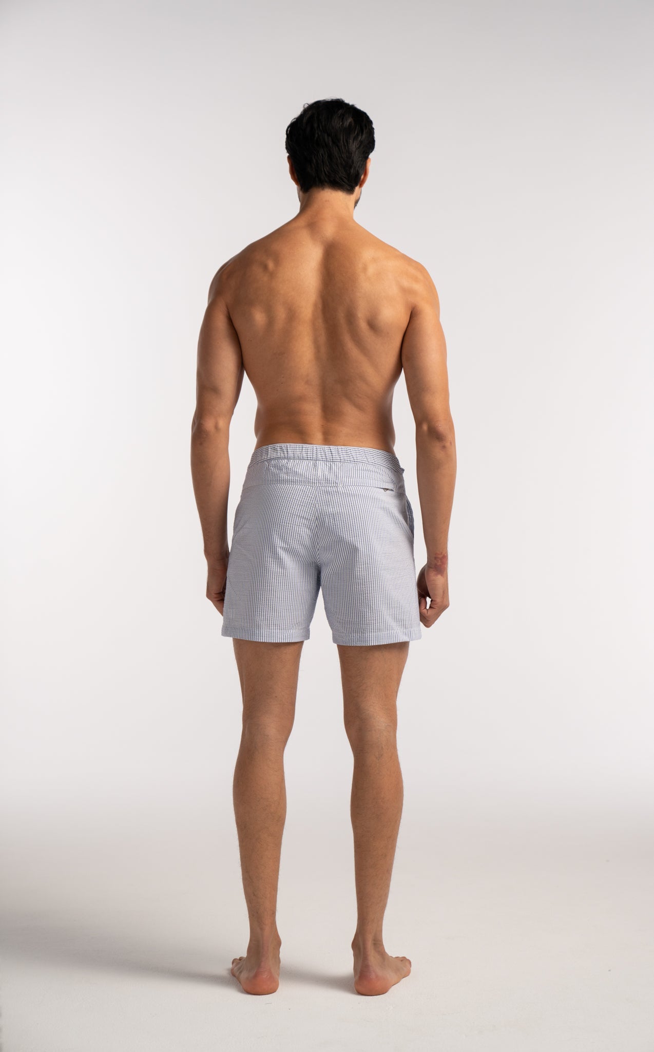Blue Seersucker Striped Smart Half Elasticated Swimshorts - Lewis James