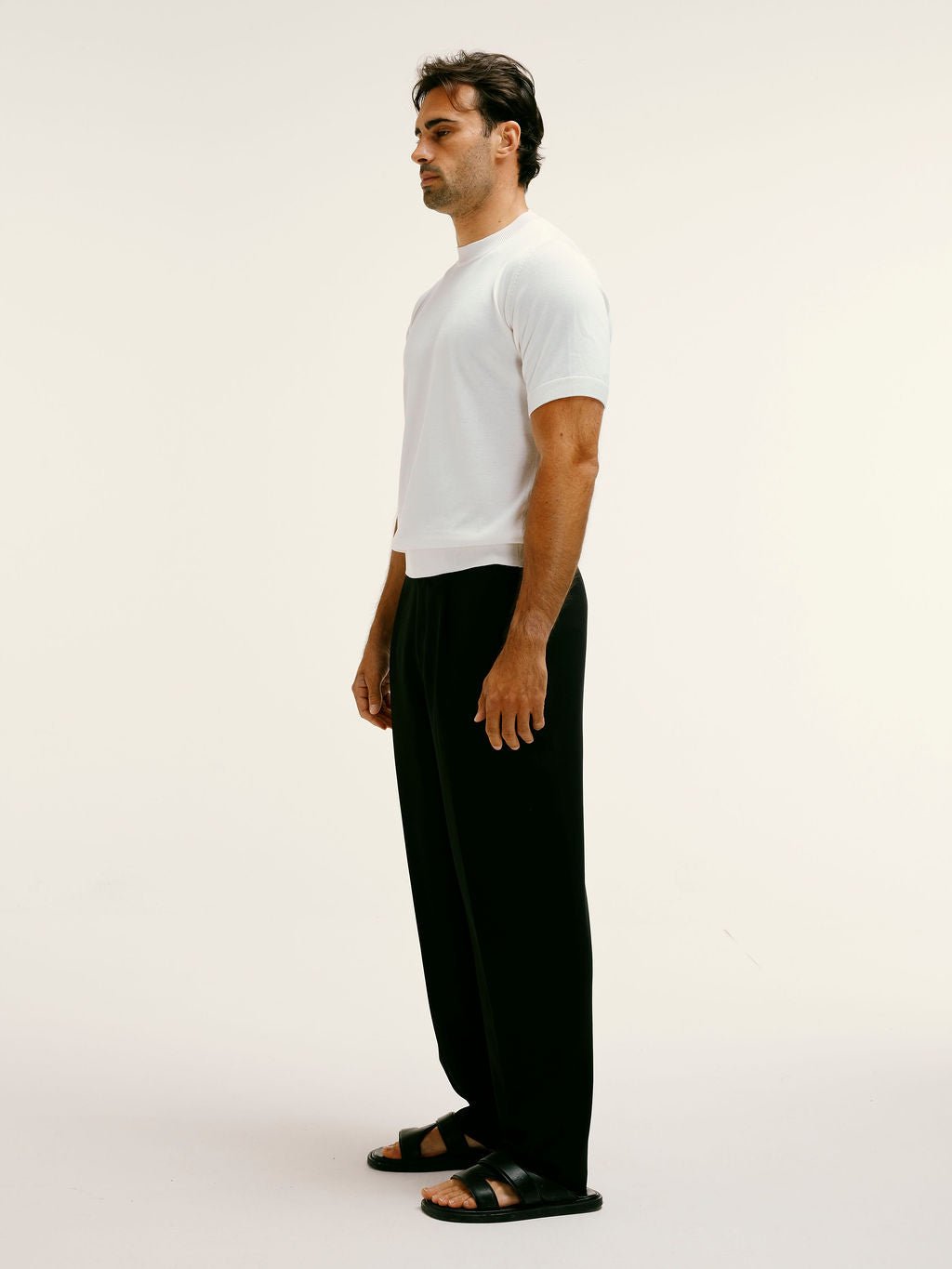 Cotton - Silk Blend Premium Knitted T-Shirt in Ecru - Lewis James