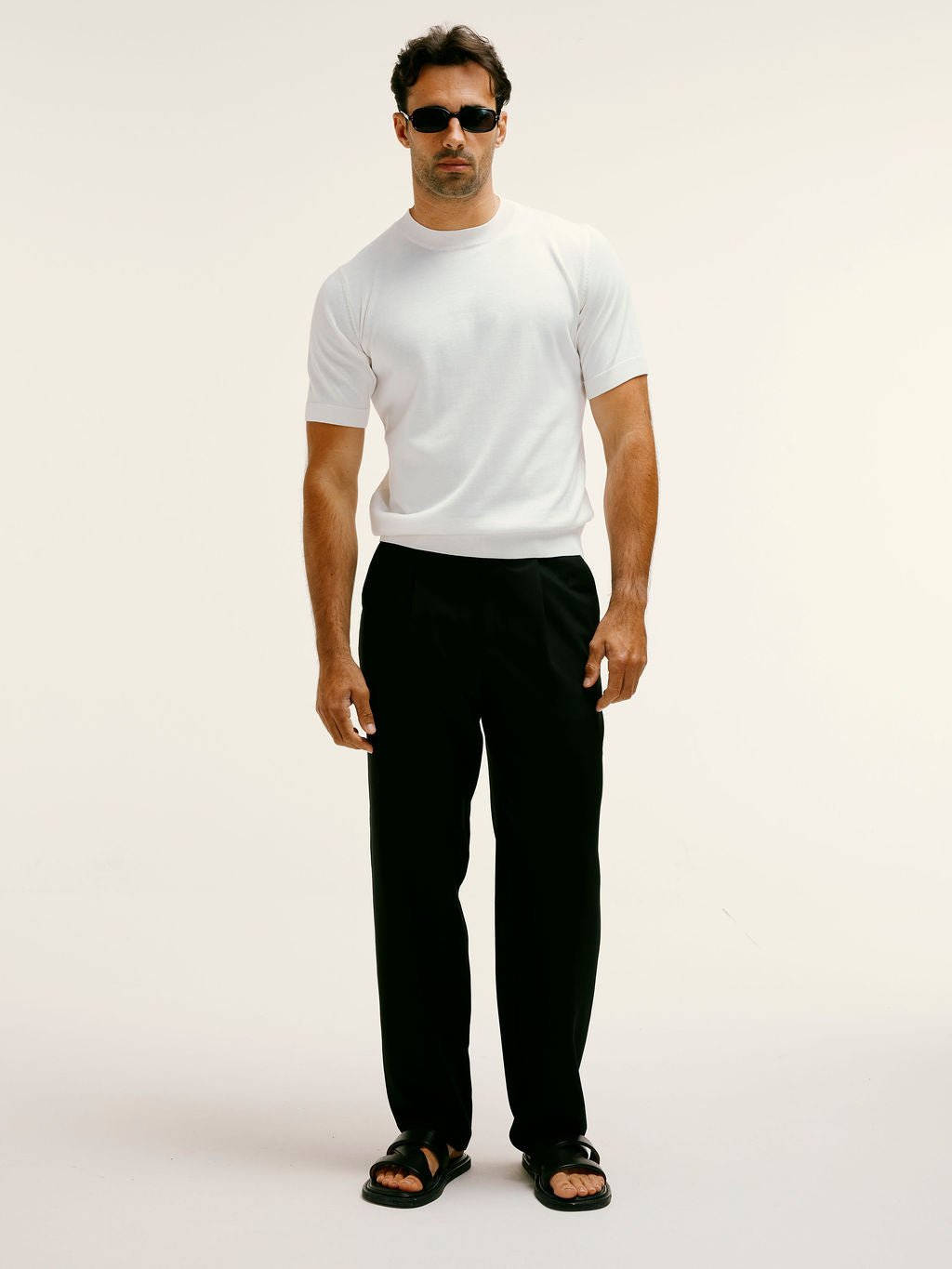 Cotton - Silk Blend Premium Knitted T-Shirt in Ecru - Lewis James