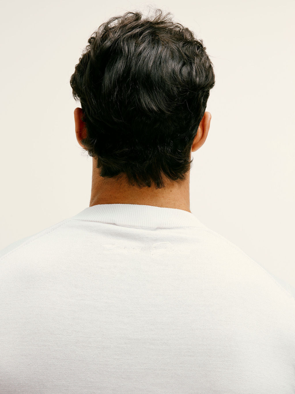 Cotton - Silk Blend Premium Knitted T-Shirt in Ecru - Lewis James