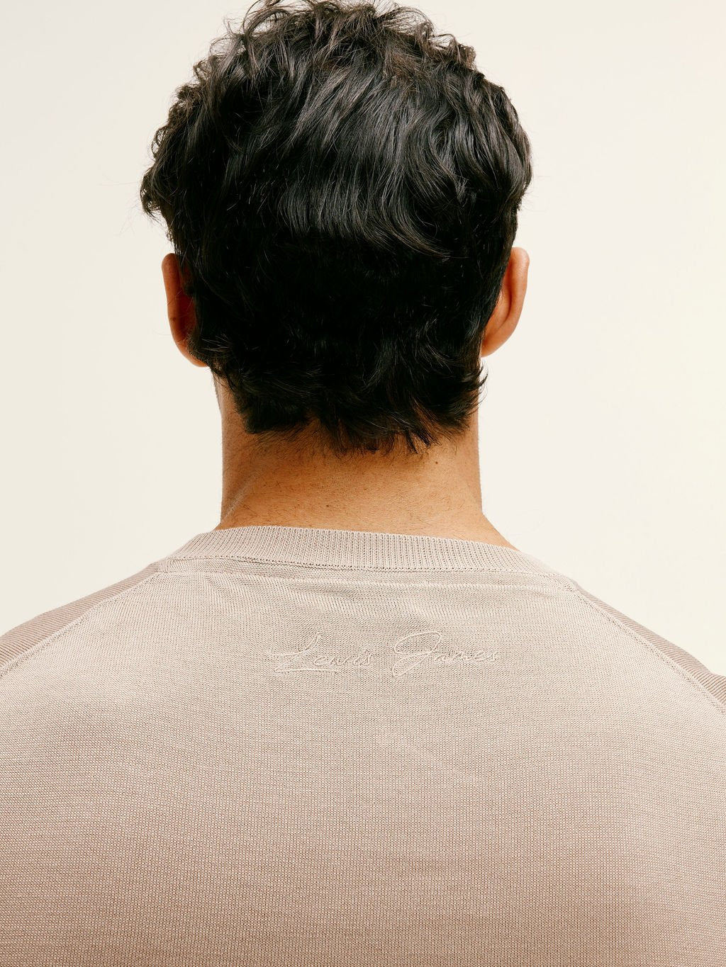 Cotton - silk classic fit Knitted T-Shirt in Taupe - Lewis James