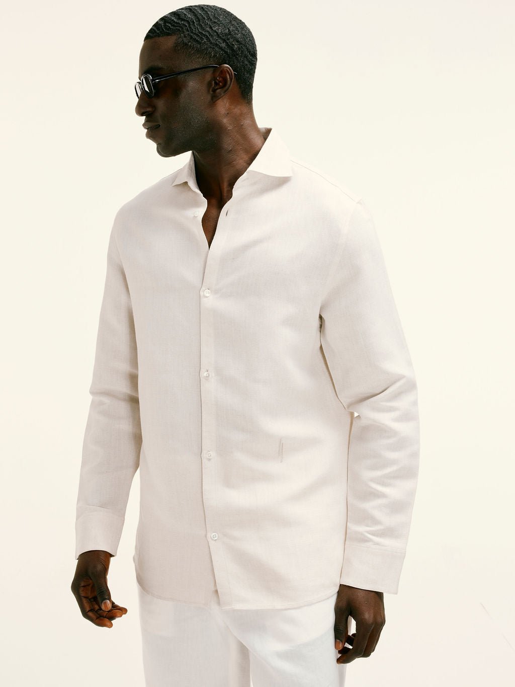Cutaway Collar Linen - viscose Shirt in Natural Taupe - Lewis James