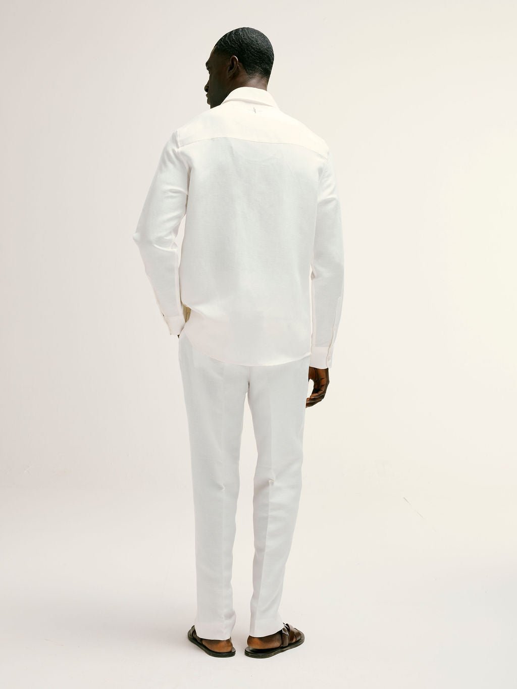 Cutaway Collar Linen - Viscose Shirt in White - Lewis James