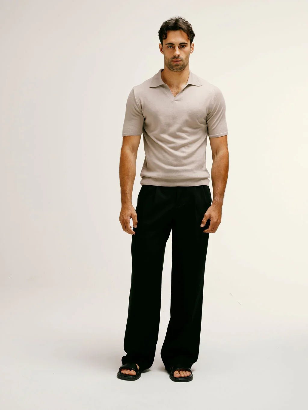 Extra Fine Merino Wool Polo in Taupe - Lewis James