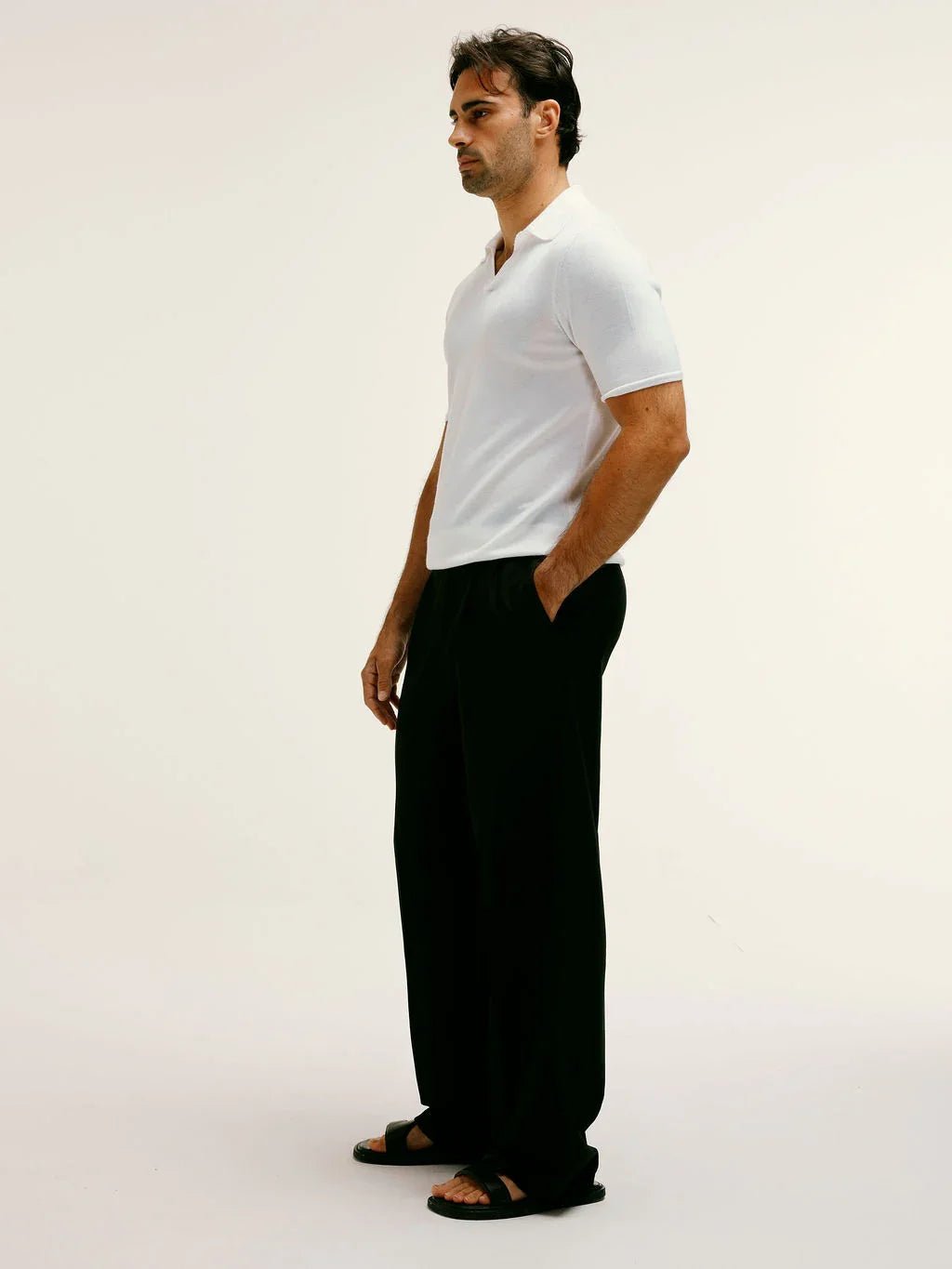 Extra Fine Merino Wool Polo With Embroidery Detail in Off White - Lewis James