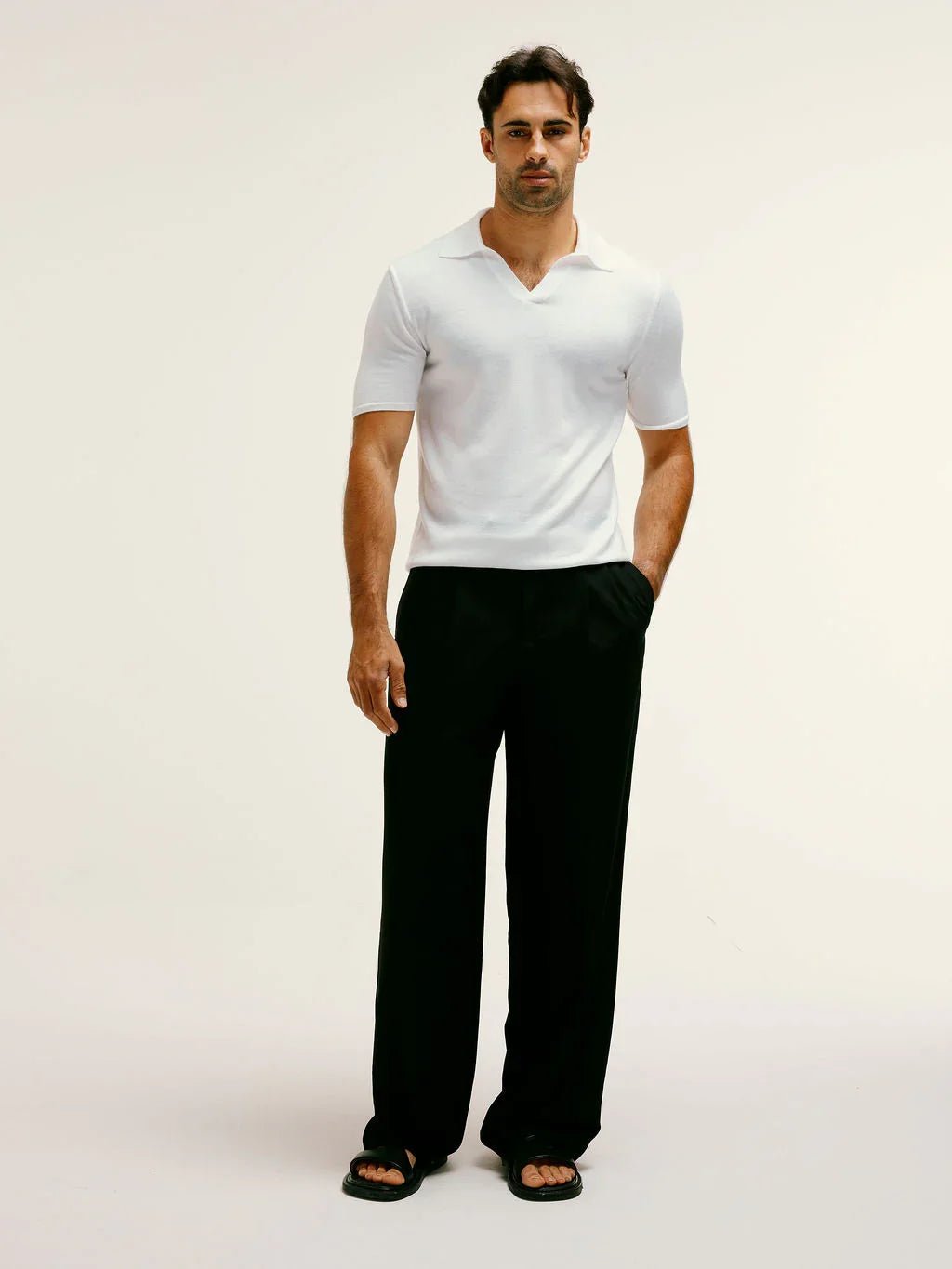 Extra Fine Merino Wool Polo With Embroidery Detail in Off White - Lewis James