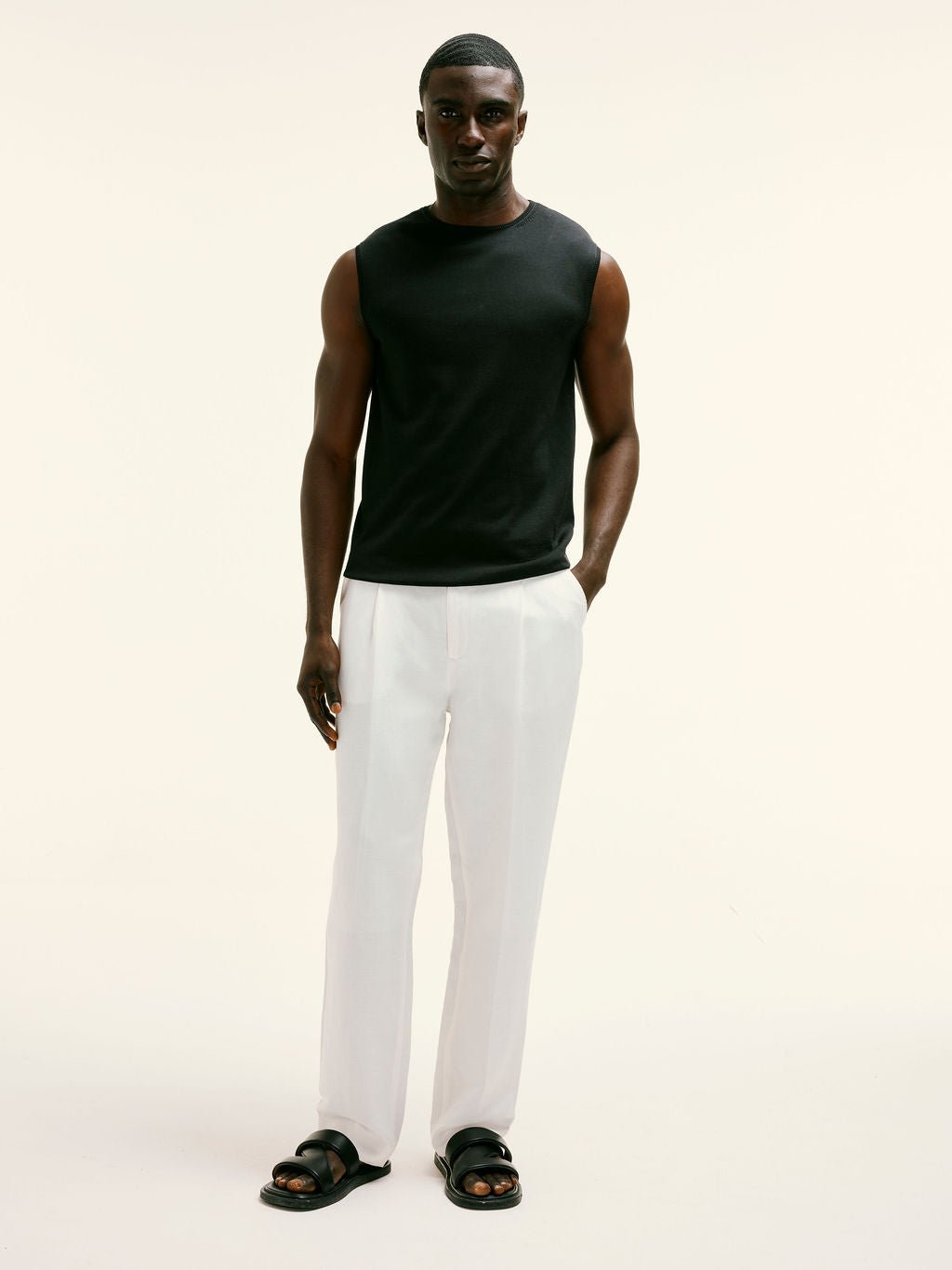 Fine - Knit Sleeveless Tank in Black - Lewis James